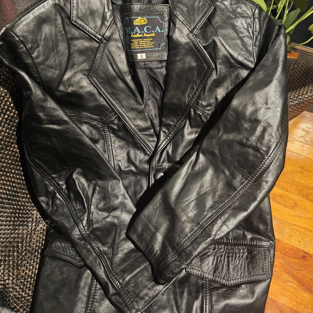 Kids Black Leather Blazer by